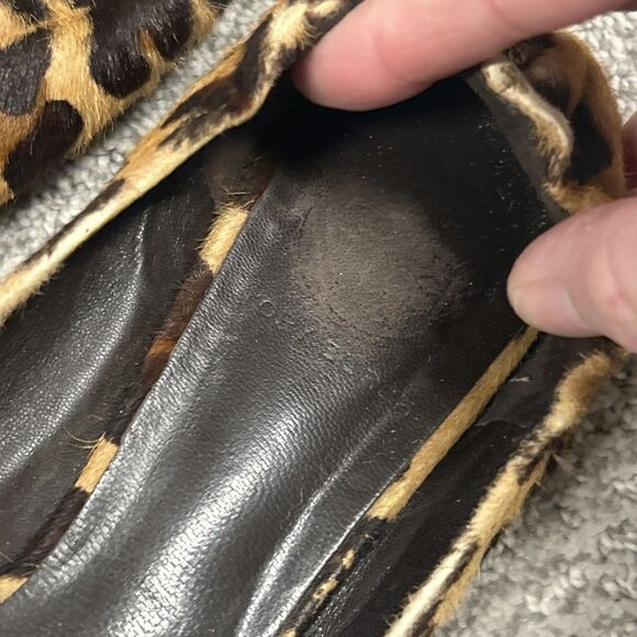 Tory Burch Reva Ballet Flats Womens 7 Shoes Black Brown Calf Hair Leopard - Picture 7 of 8